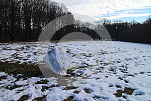 Disintegrate snowman on meadow, KaÃÂÃÂ­n, MalÃÂ© Karpaty photo